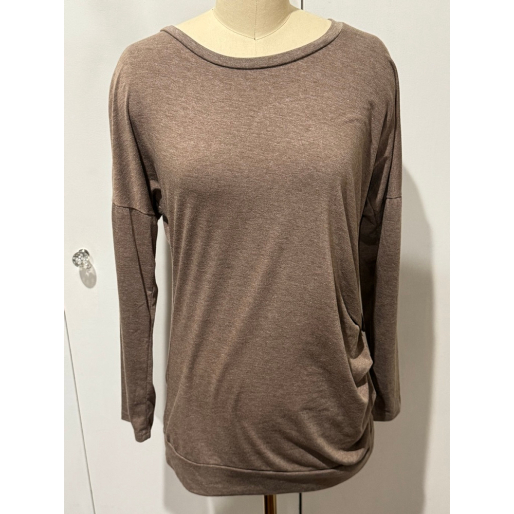 Women's Unbranded heather Brown Long Sleeve tunic Top Side Buttons ruching M